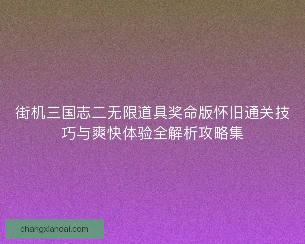 街机三国志二无限道具奖命版怀旧通关技巧与爽快体验全解析攻略集